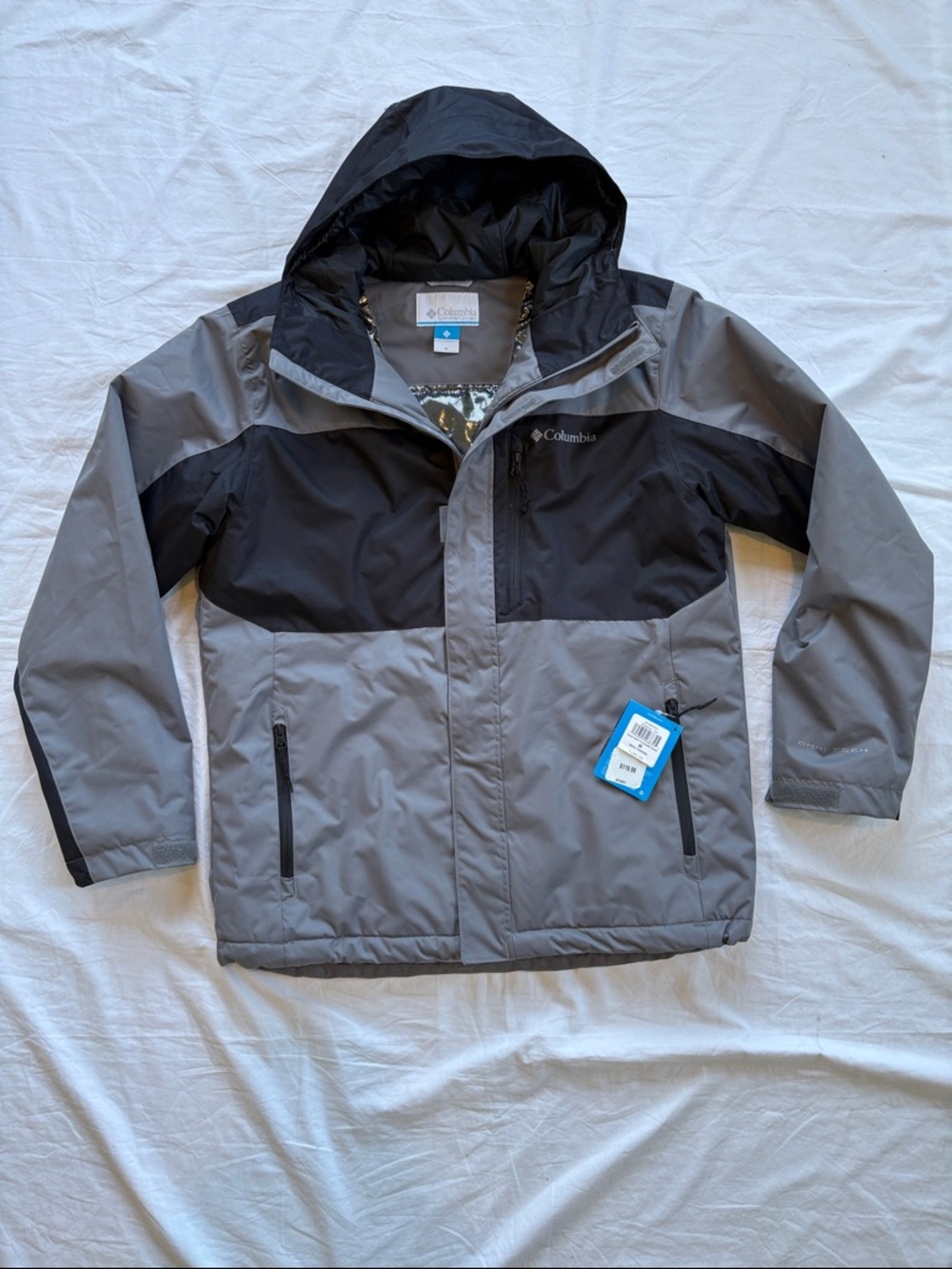 Columbia Tipton Peak II Gray & Black Hooded Waterproof Winter Jacket Men’s L NWT